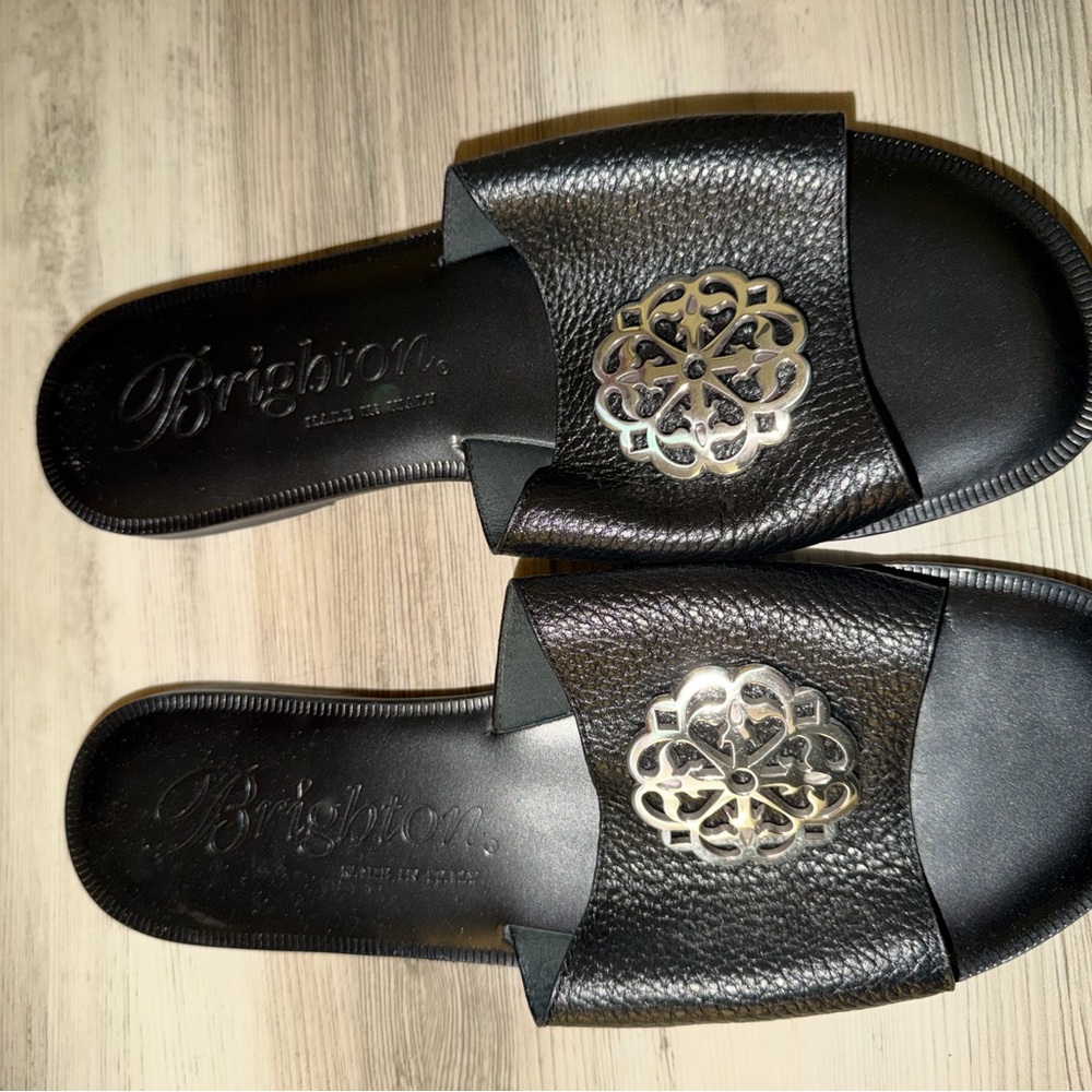 Brighton Women's Black Sandals with Silver Accent